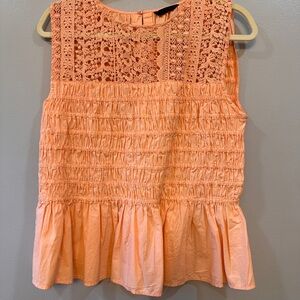 Zara Coral Lace Smocked Blouse